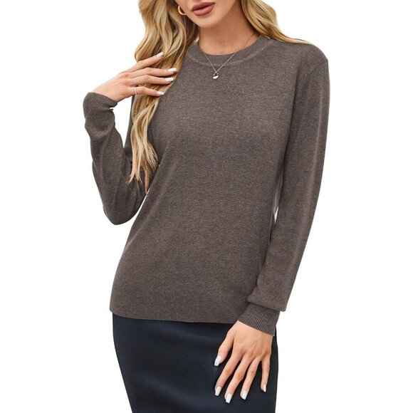 Women's Wool Blend Crew Neck Sweater Fall Casual Long Sleeve Pullover - Picture 2 of 8